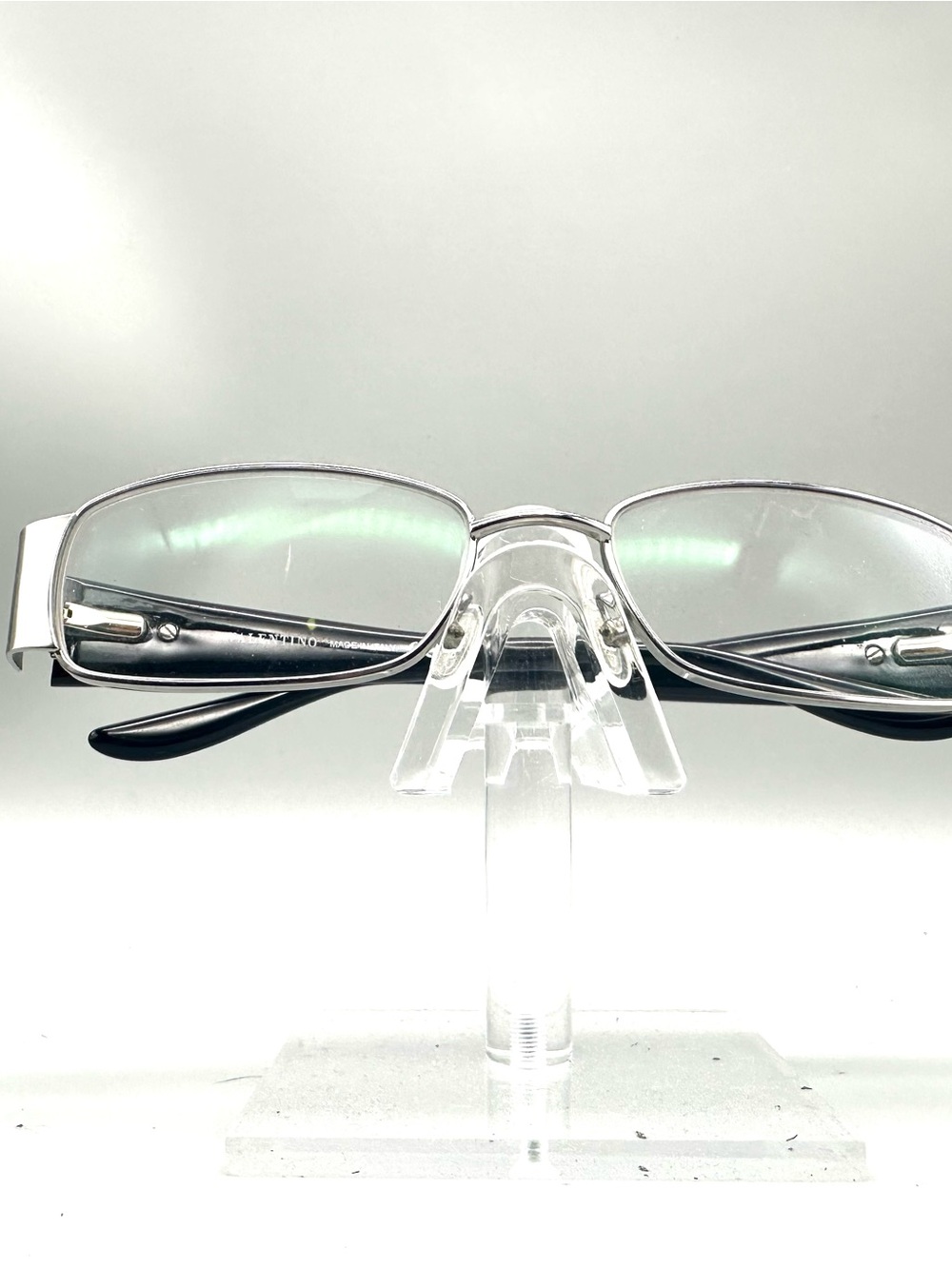 Valentino Eyewear 5738 085K Silver Black Crystal Logo Rectangular Frames Italy